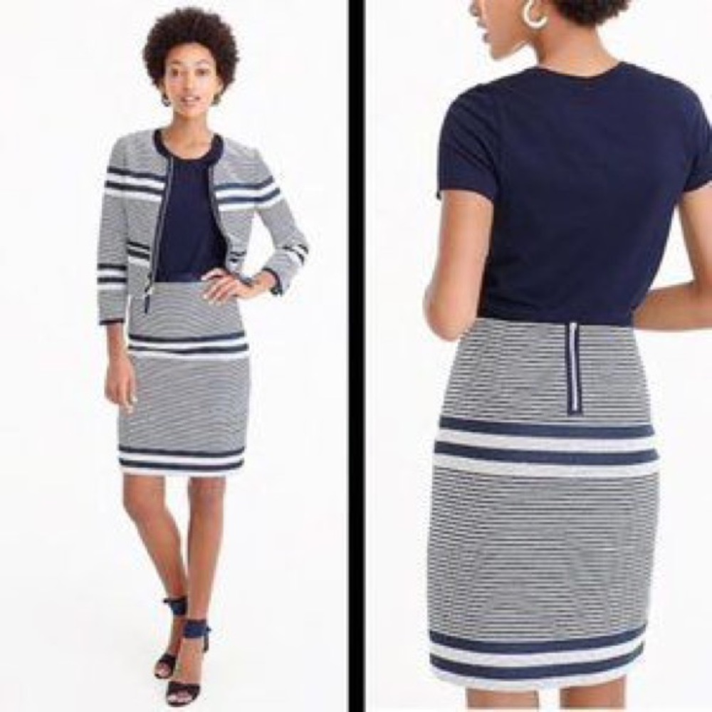 J. Crew Navy Tweed Striped Pencil Skirt